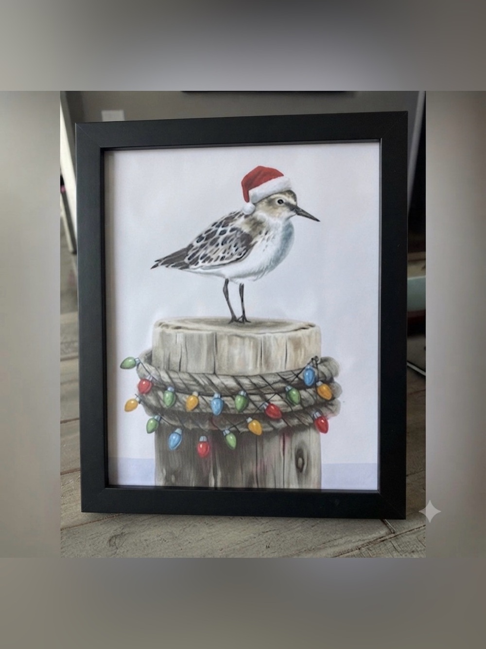 Holiday Seagull Framed Art with Festive Lights
